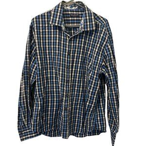Marco Brunelli Button Up Shirt 2XL Long Sleeve 100% Cotton Plaid Preppy Rodeo